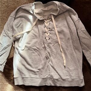 Aerie Gray Lace-Up Sweater